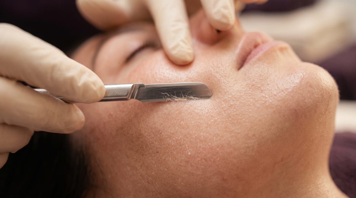 Esthetician performing a dermaplaning treatment on a client at QST Esthetics in Orléans, Ottawa