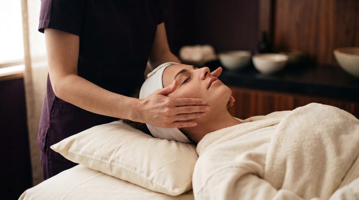 Esthetician performing a facial treatment on a client at QST Esthetics, a women only spa in Orléans, Ottawa