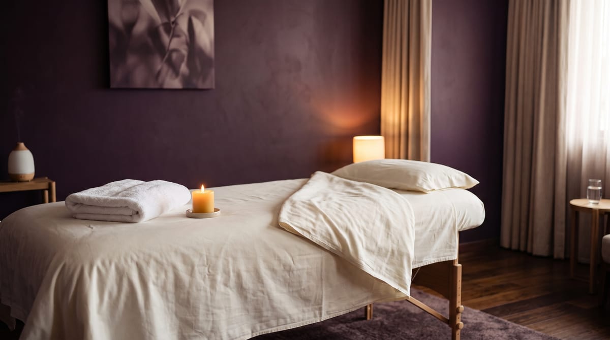 Relaxation massage treatment room prepared for a client at QST Esthetics in Orléans, Ottawa